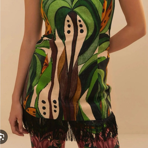 FARM Rio Tropical Green off the shoulder top with fringes - Picture 1 of 4